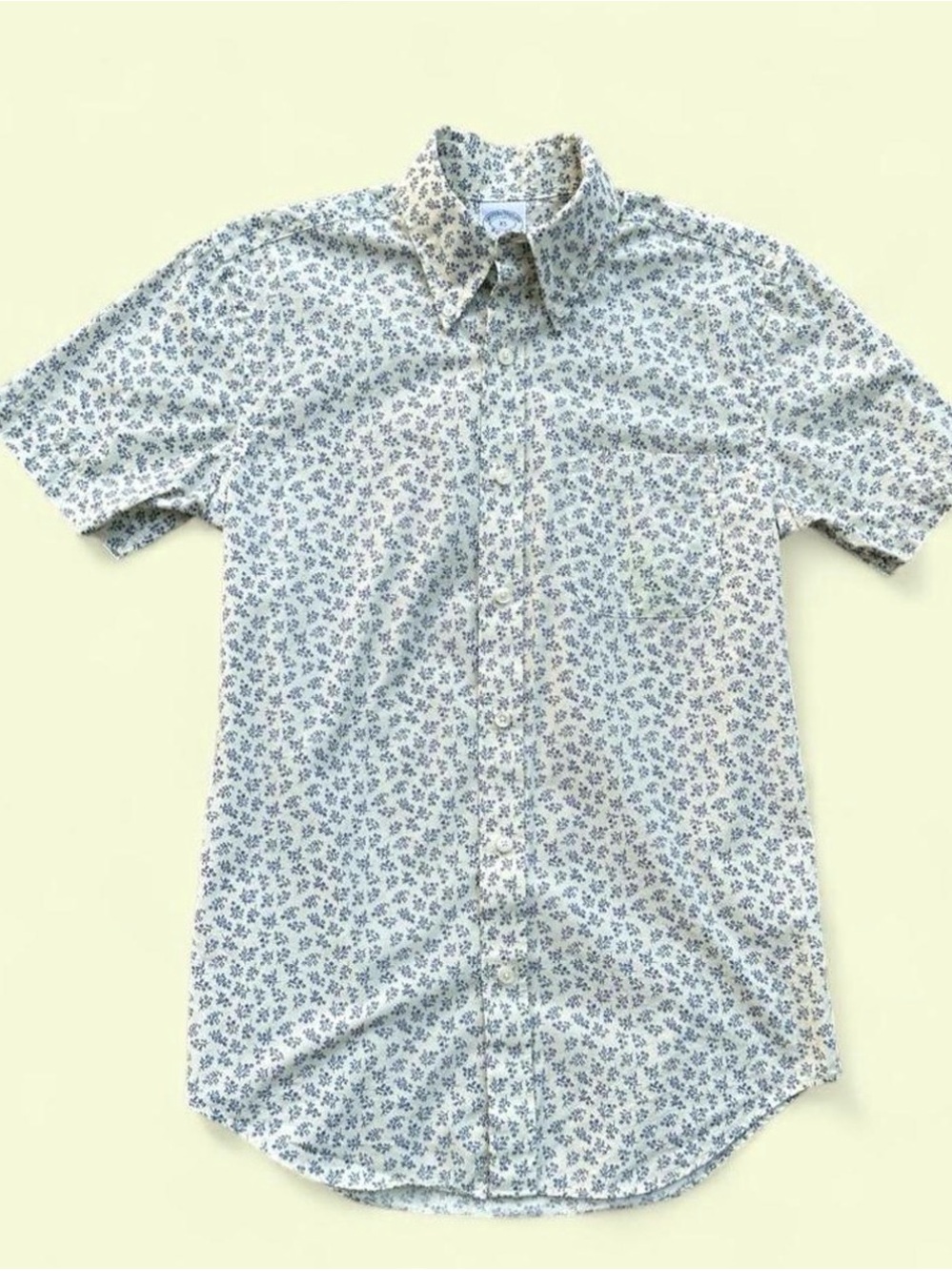 Brooks Brothers Regent Fit Short Sleeve Shirt XS Cream Blue Floral Botanical